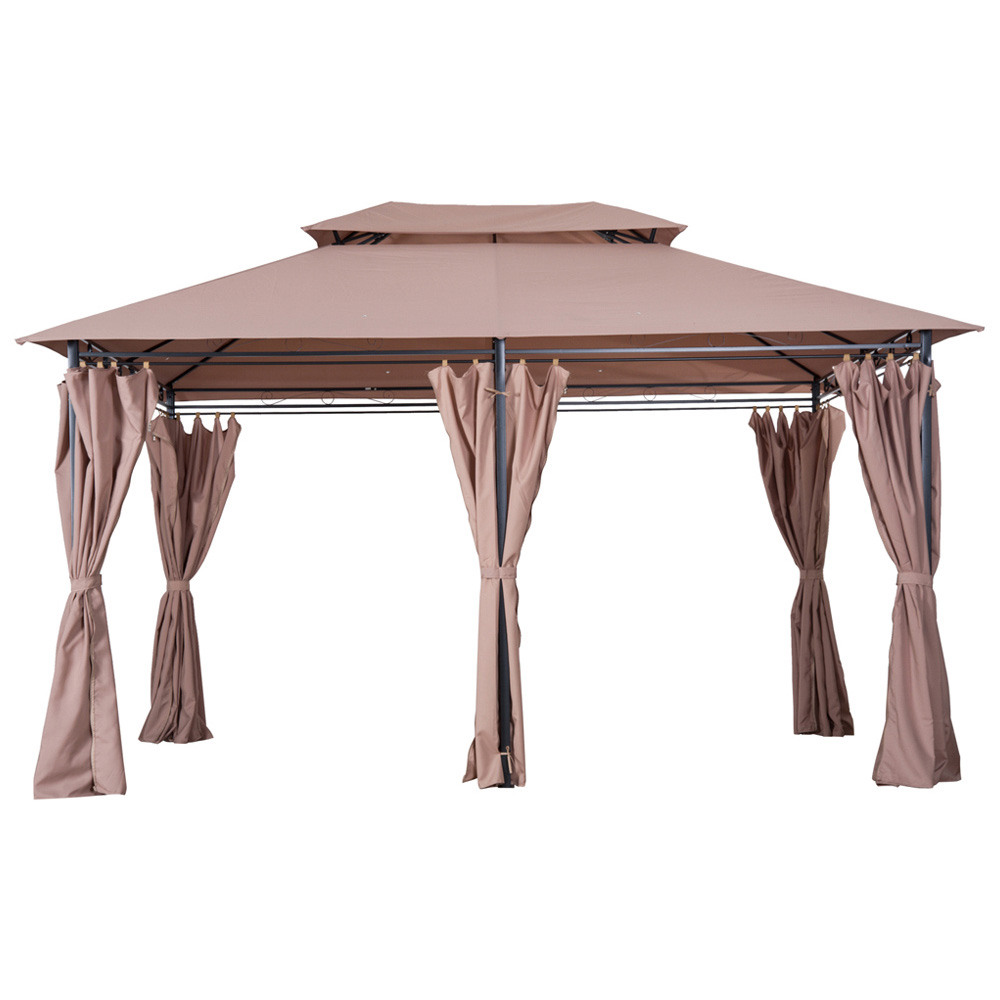Outsunny 4 x 3m Brown Gazebo with Curtains Image 2