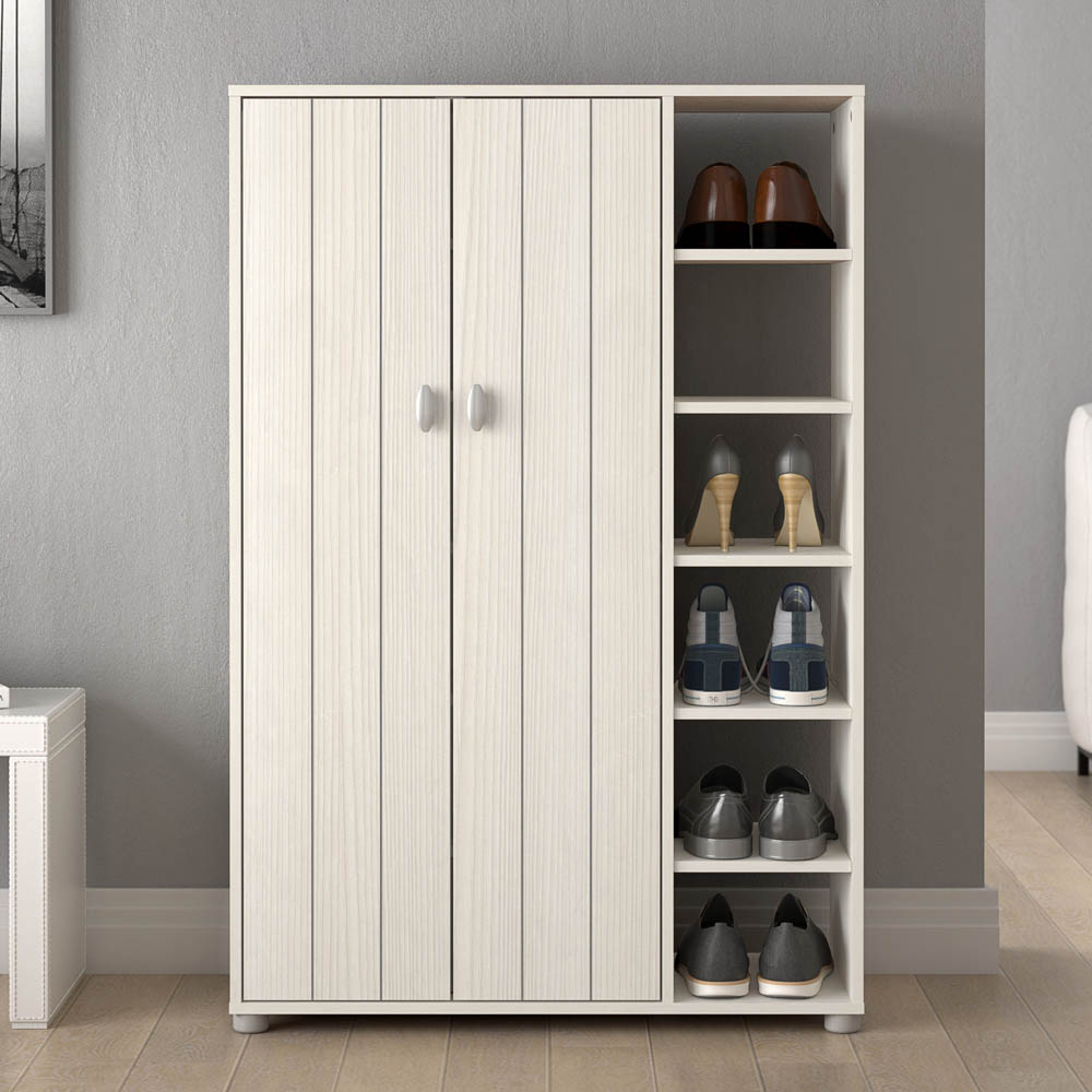 GFW Bideford White Tall Shoe Cabinet Image 1