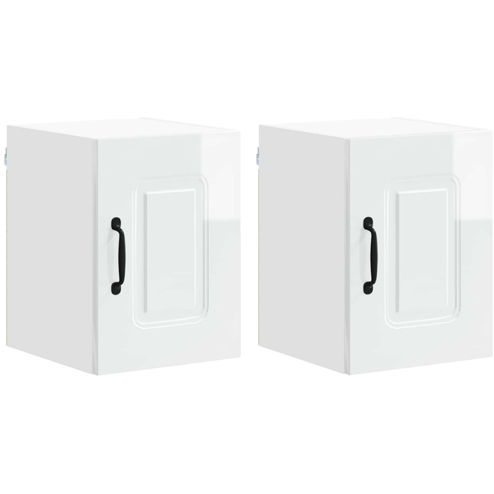 vidaXL Kalmar Single Door High Gloss White Wall Mounted Kitchen Cabinet Set of 2 Image 8