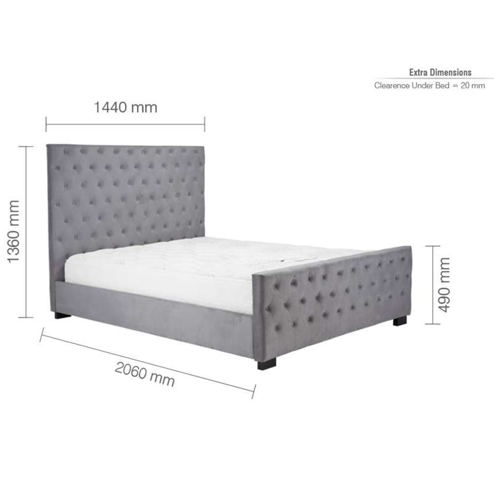 Marquis Double Grey Velvet Bed Frame Image 7