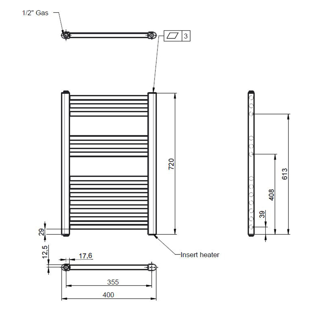 nuie White 300W Round Electric Towel Rail 720 x 400mm Image 2