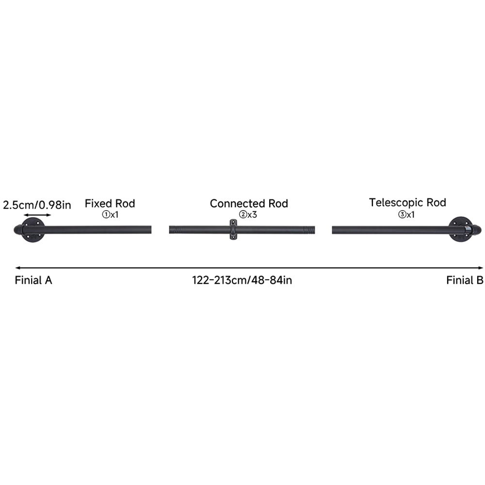 Living and Home 122-213cm Matte Black Telescopic Curtain Pole with Elbow Brackets Image 8