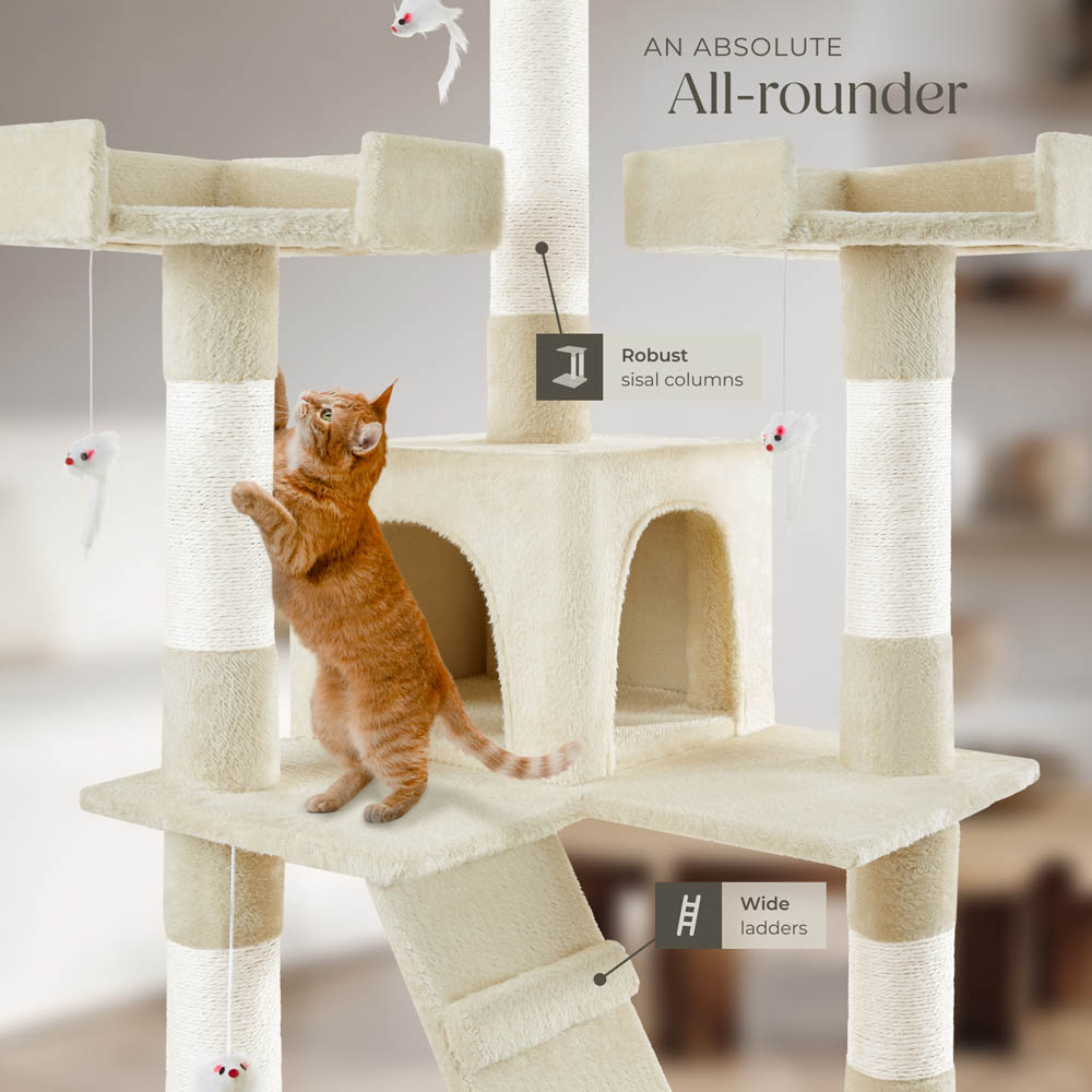 tectake Barney Beige Cat Tree with Scratching Posts 170cm Image 5