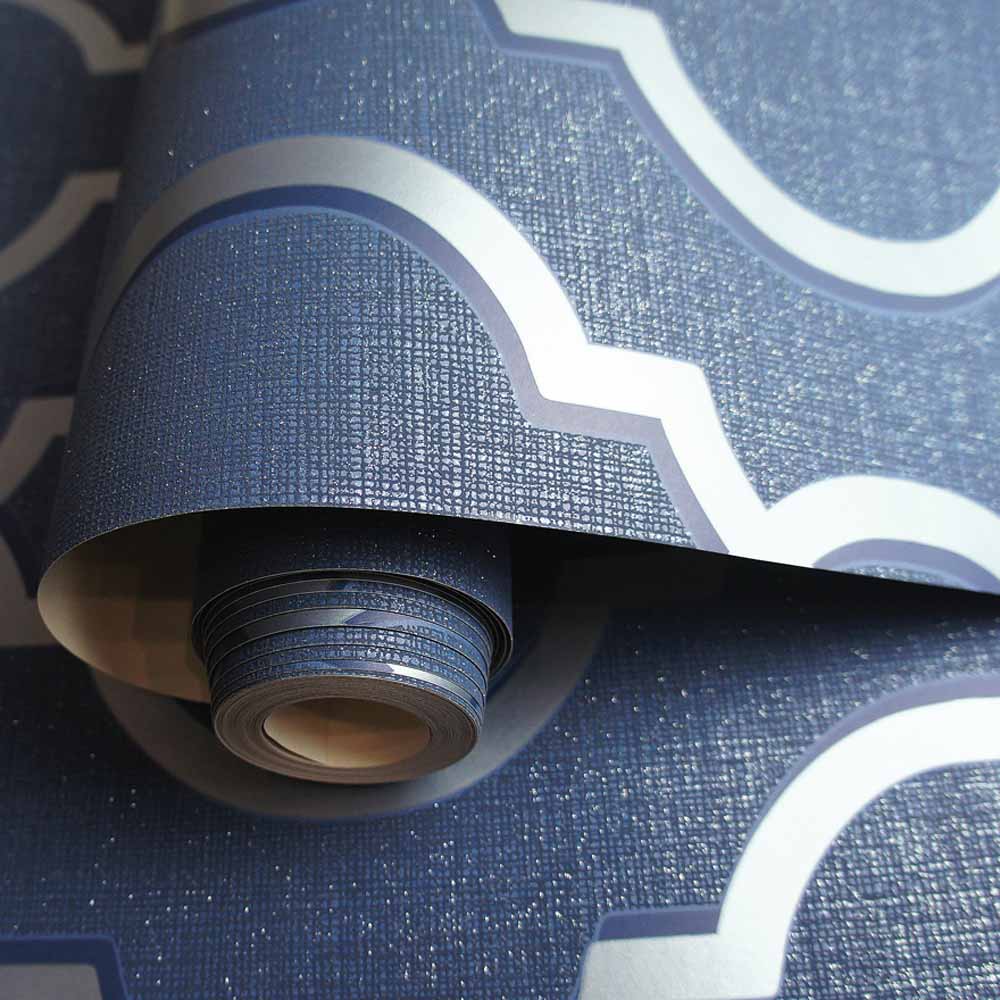 Holden Decor Latica Geometric Trellis Navy Wallpaper Wilko