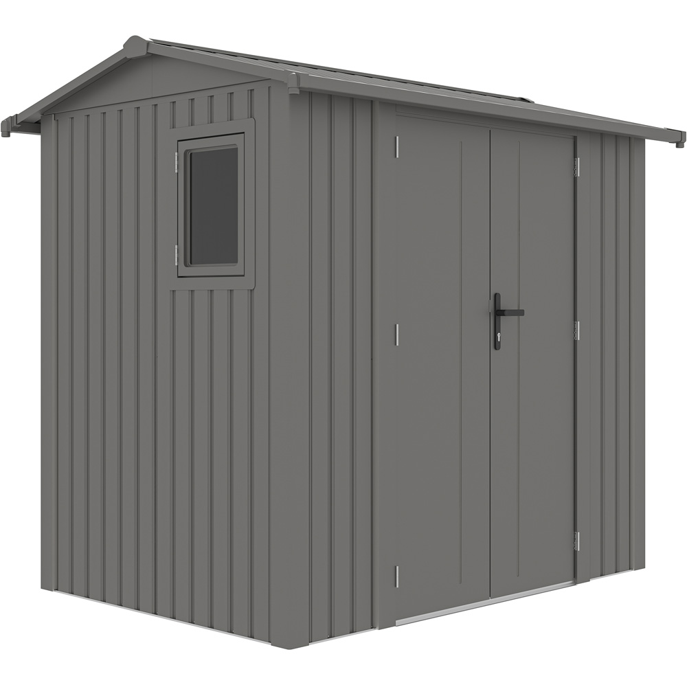 Rowlinson 8 x 6ft Grey Brentvale Premium Apex Metal Garden Shed Image 1