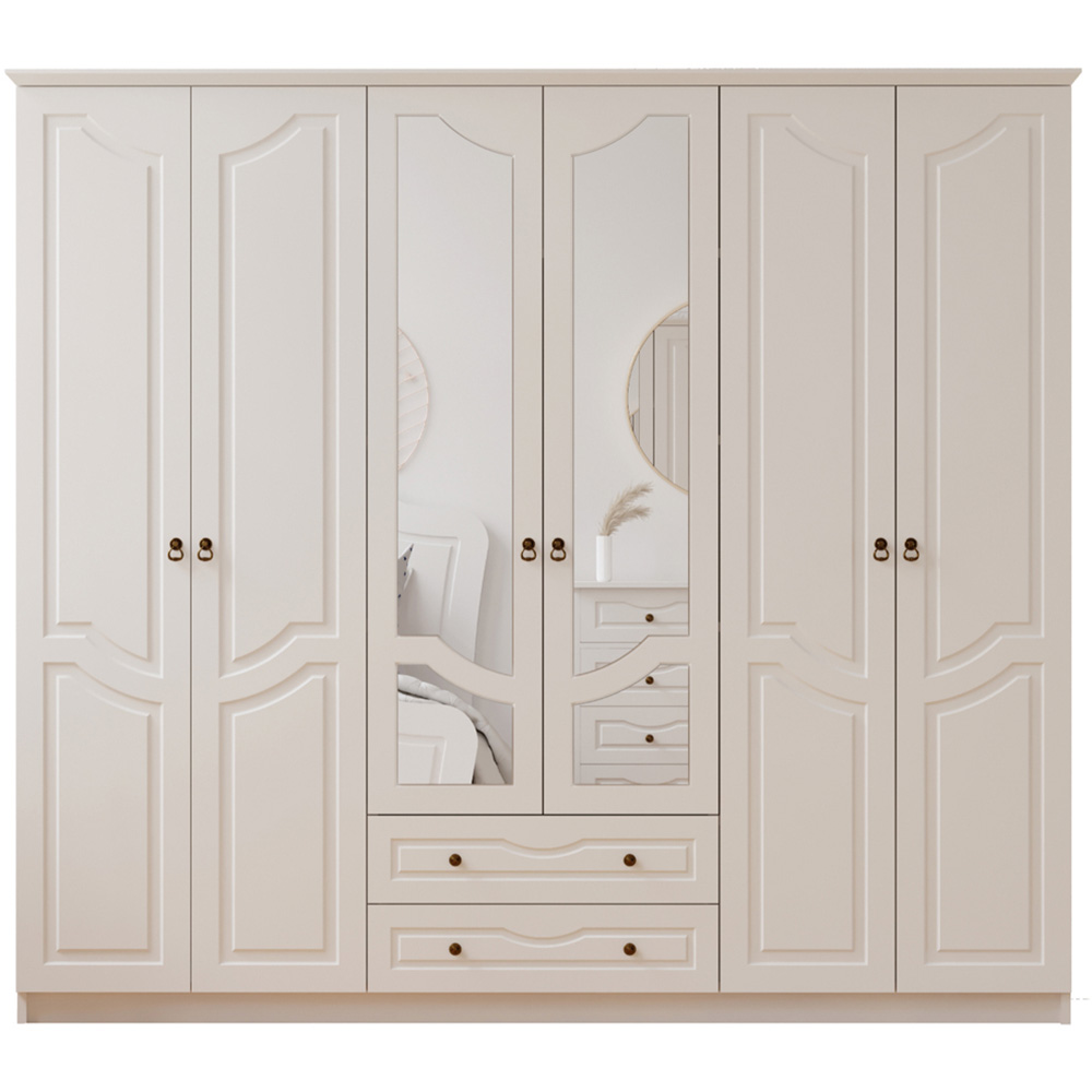 Evu CHLOE 6 Door 2 Drawer White Mirrored Wardrobe Image 2