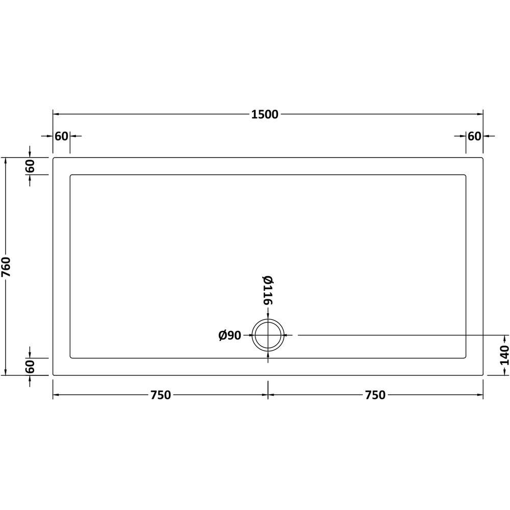 nuie White Slip Resistant Rectangular Shower Tray 1500 x 760mm Image 2