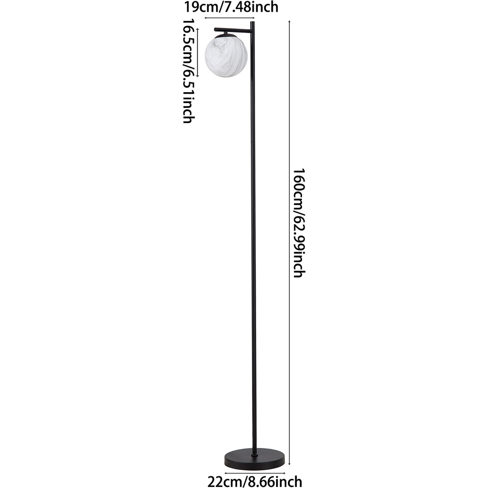 Living and Home Screw E27 Black and White Marble Effect Glass Floor Lamp with Foot Pedal Switch Image 8