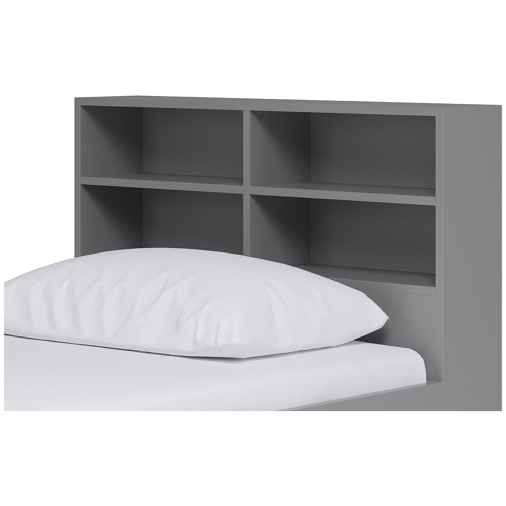Kudl Single 2 Door 2 Shelf Grey Low Cabin Bed with Bookcase Headboard Image 3