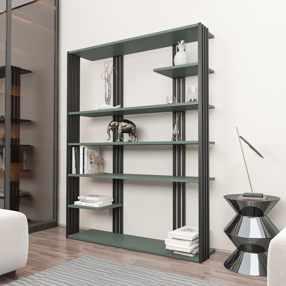 Decorotika Jeni 6 Shelf Green and Black Bookcase Image 6