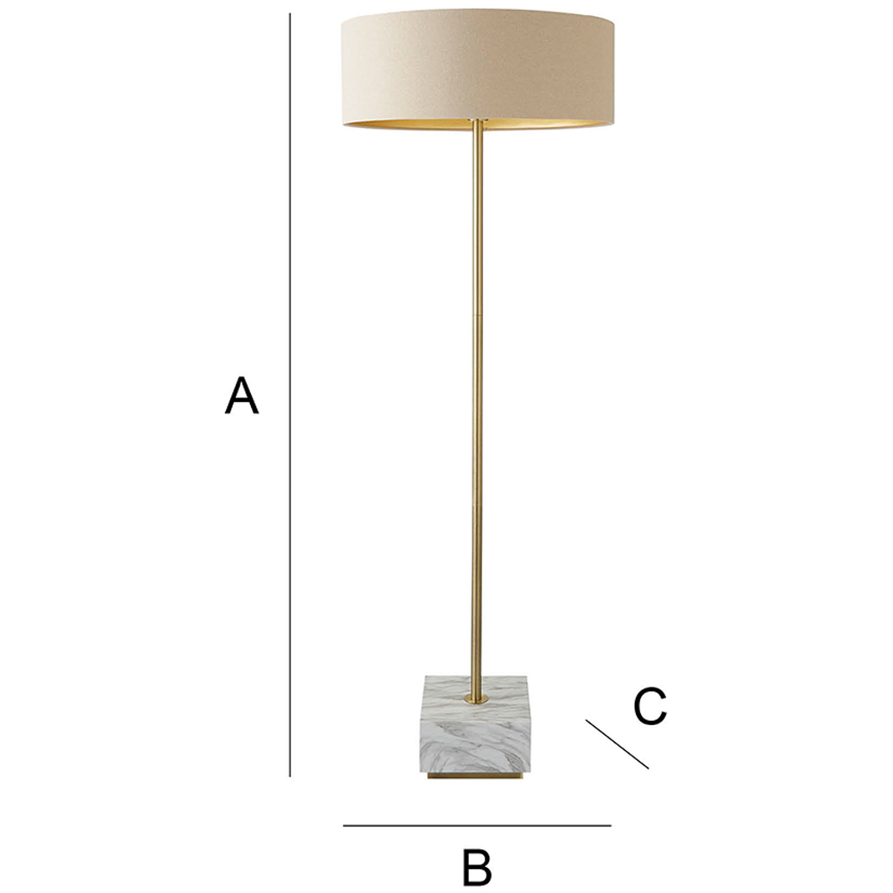 ValueLights Britney Natural Linen Drum Shade Marble LED Floor Lamp Image 7