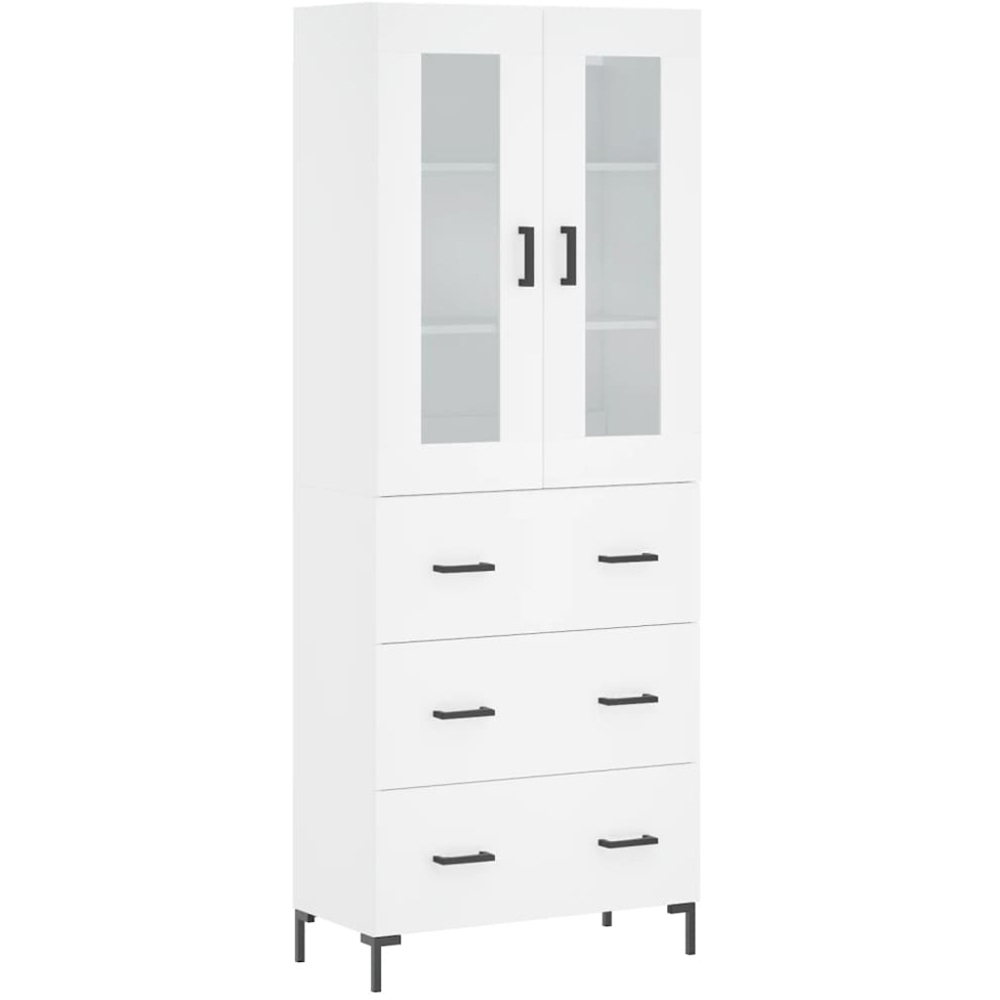 vidaXL 2 Glass Door 3 Drawer White Highboard Image 2