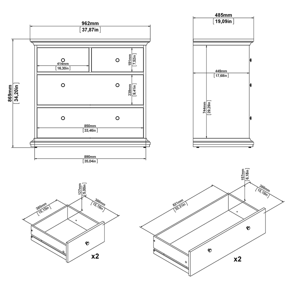 Florence Paris Matt Grey 3 Piece Bedroom Furniture Set Image 9