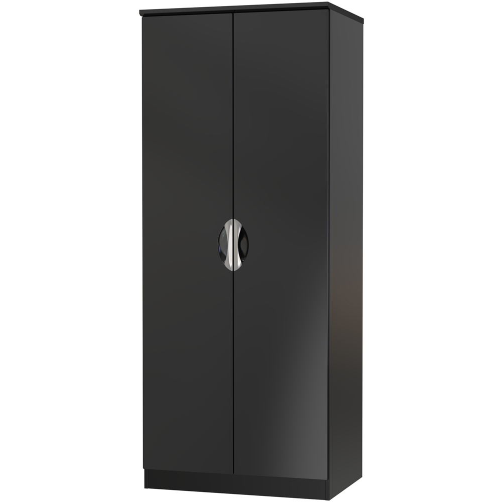Crowndale Camden 2 Door Black Gloss and Black Wardrobe Ready Assembled Image 2