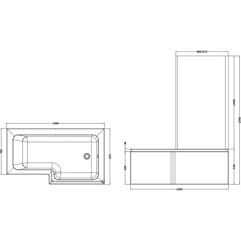 nuie White Right Hand Square Shower Bath Set 1500mm Image 3