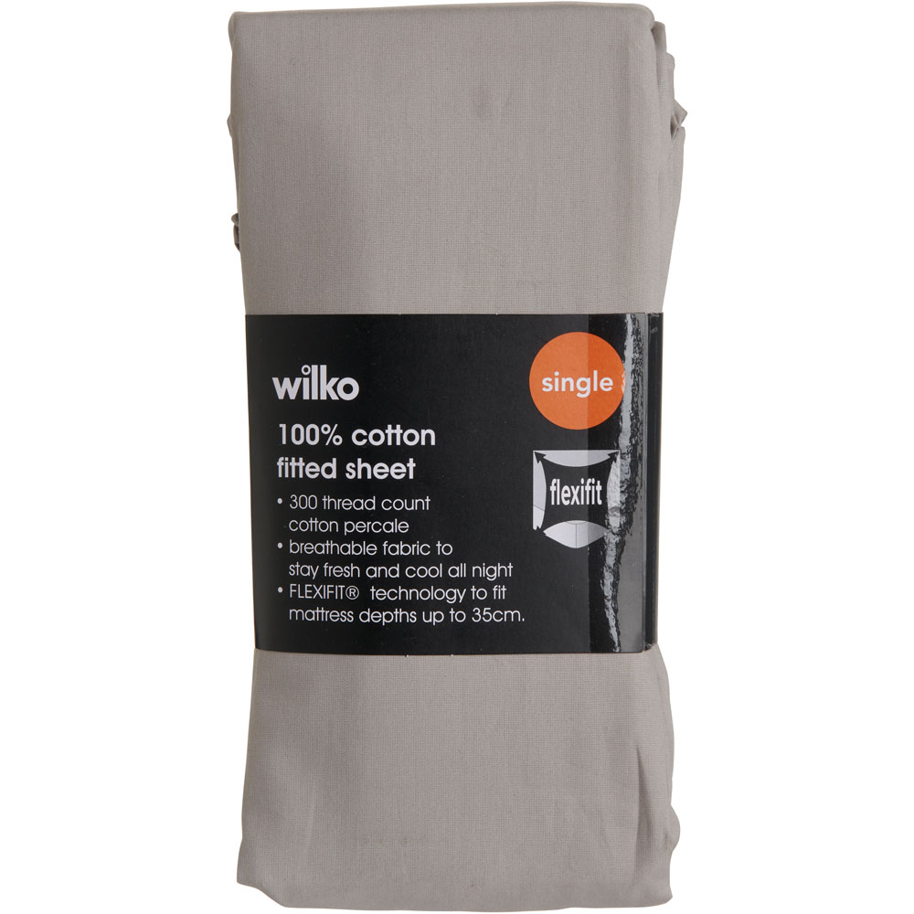Wilko Best Silver 300 Thread Count Single Percale Fitted Sheet Image 2