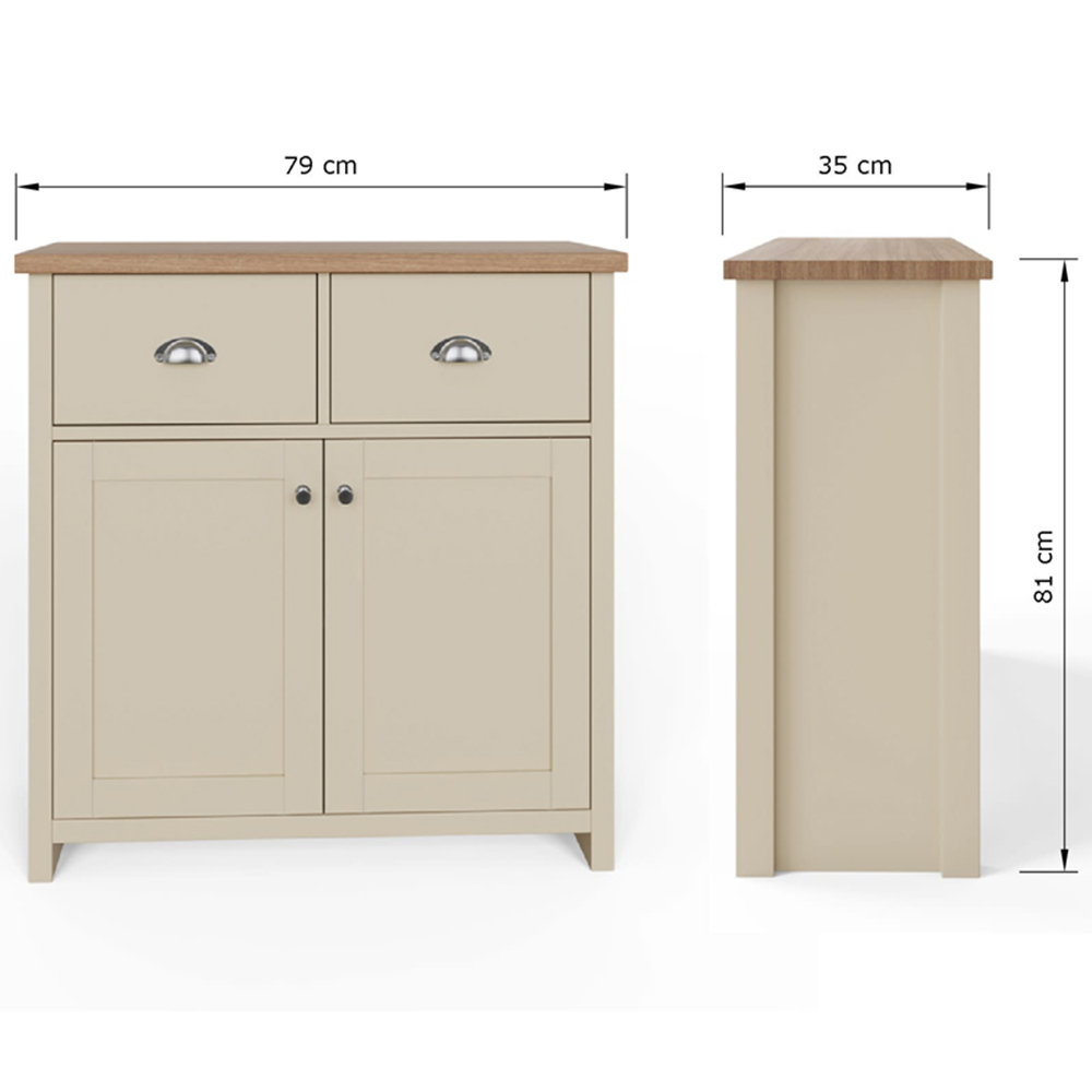 GFW Lancaster 2 Door 2 Drawer Cream Compact Sideboard Image 9