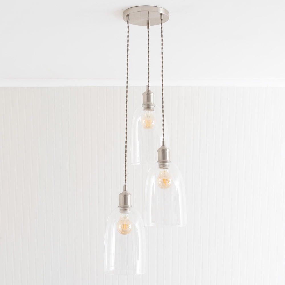 ValueLights Kira Glass Dome 3 Drop Cluster Brushed Chrome LED Ceiling Pendant Light Image 3