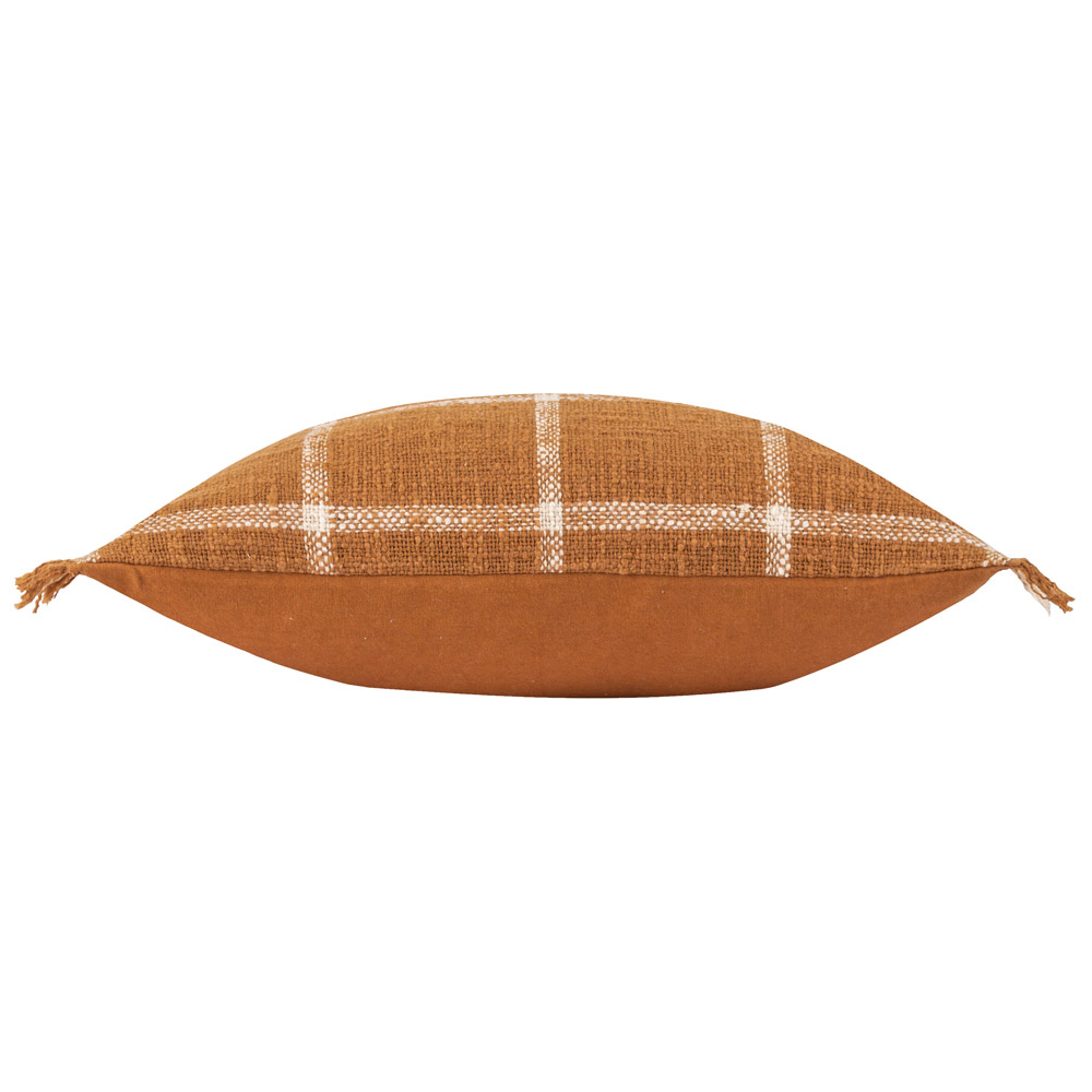 Yard Beni Ginger and Natural Check Fringed Cushion Image 4