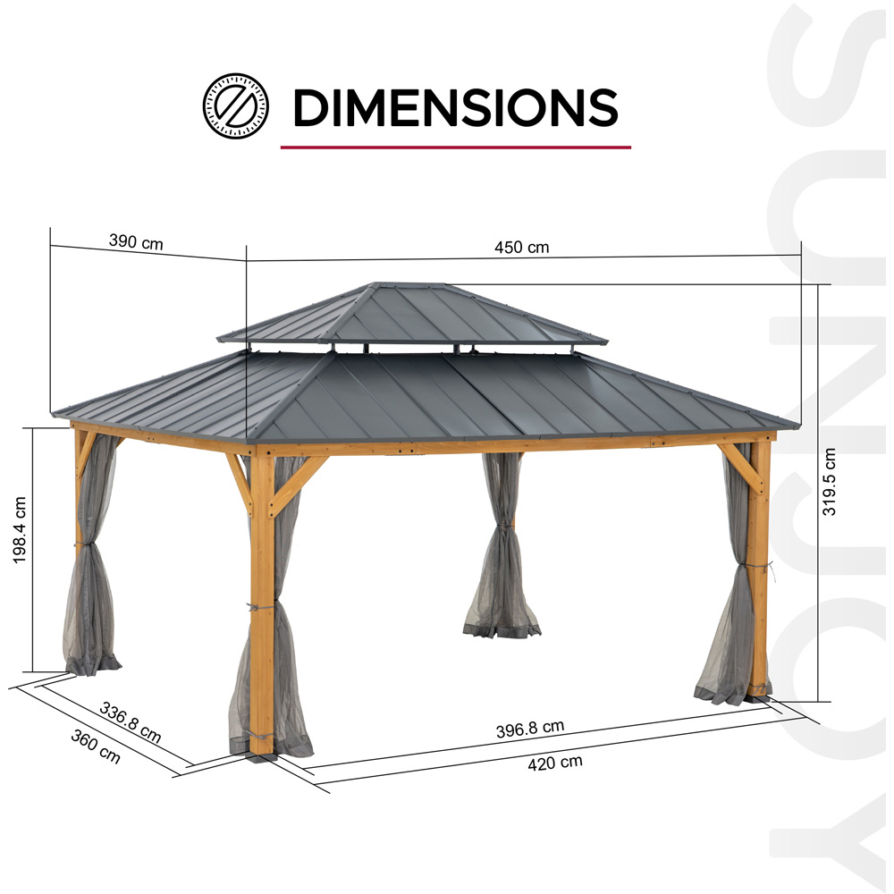 Sunjoy Trivor 3.9 x 4.5m Anthracite Cedar Wood Gazebo Image 8