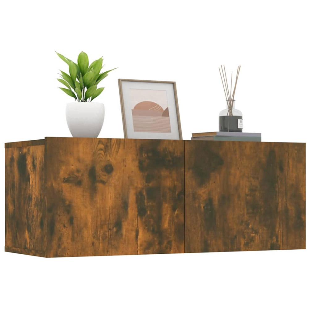 vidaXL 2 Flap Door Smoked Oak TV Cabinet Set of 2 Image 4