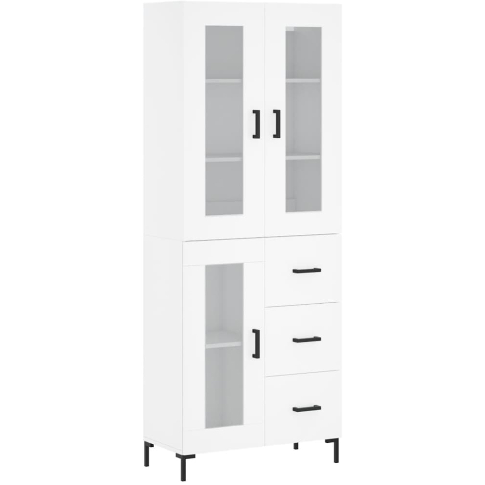 vidaXL 3 Glass Door 3 Drawer White Highboard Image 2