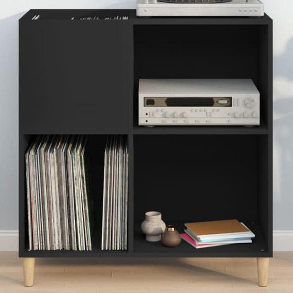 vidaXL 3 Shelf Black Record Cabinet Image 1