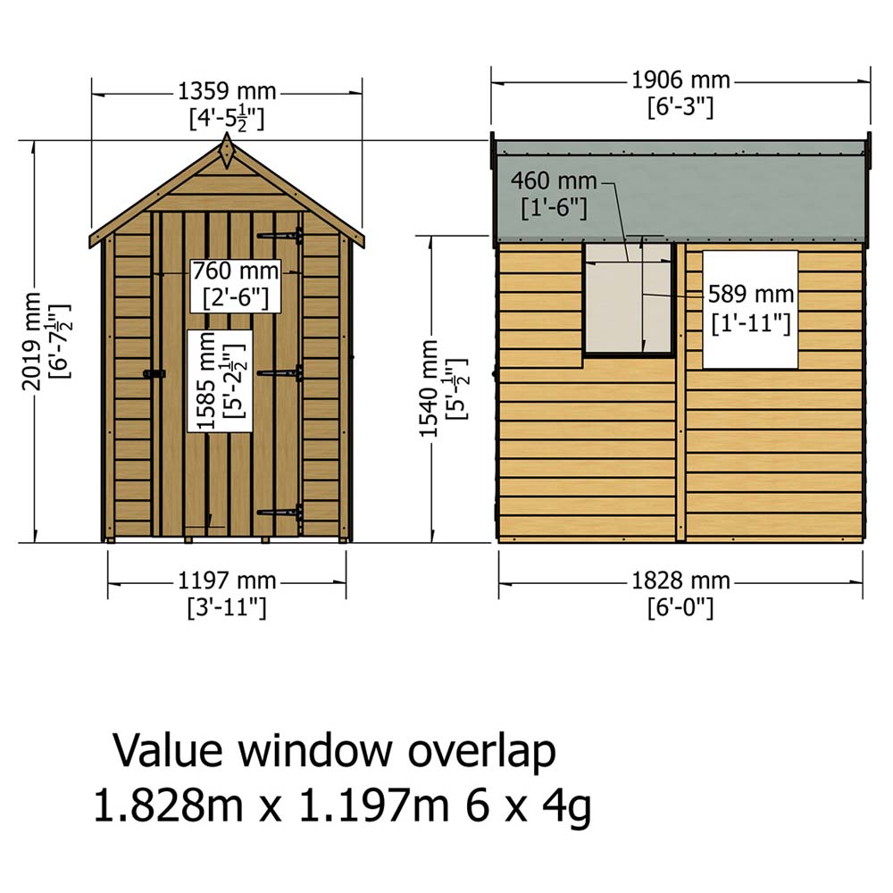 Shire 6 x 4ft Dip Treated Overlap Shed with Window Image 6