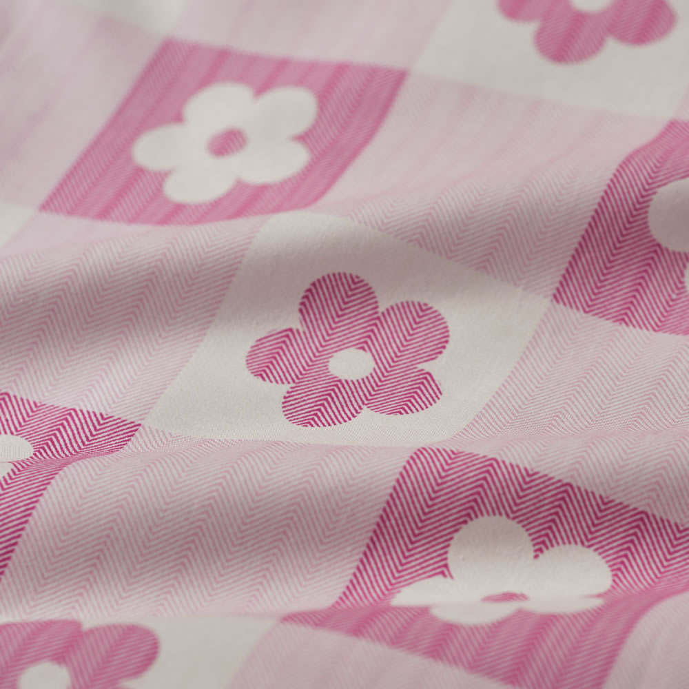 Wilko Check and Flowers Design Duvet Set Single Pink Image 2