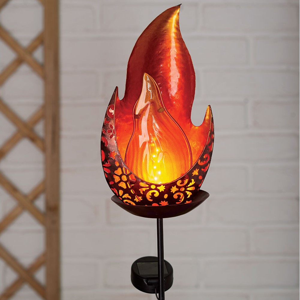Black Solar Fire Effect Flame Stake Light Image 1