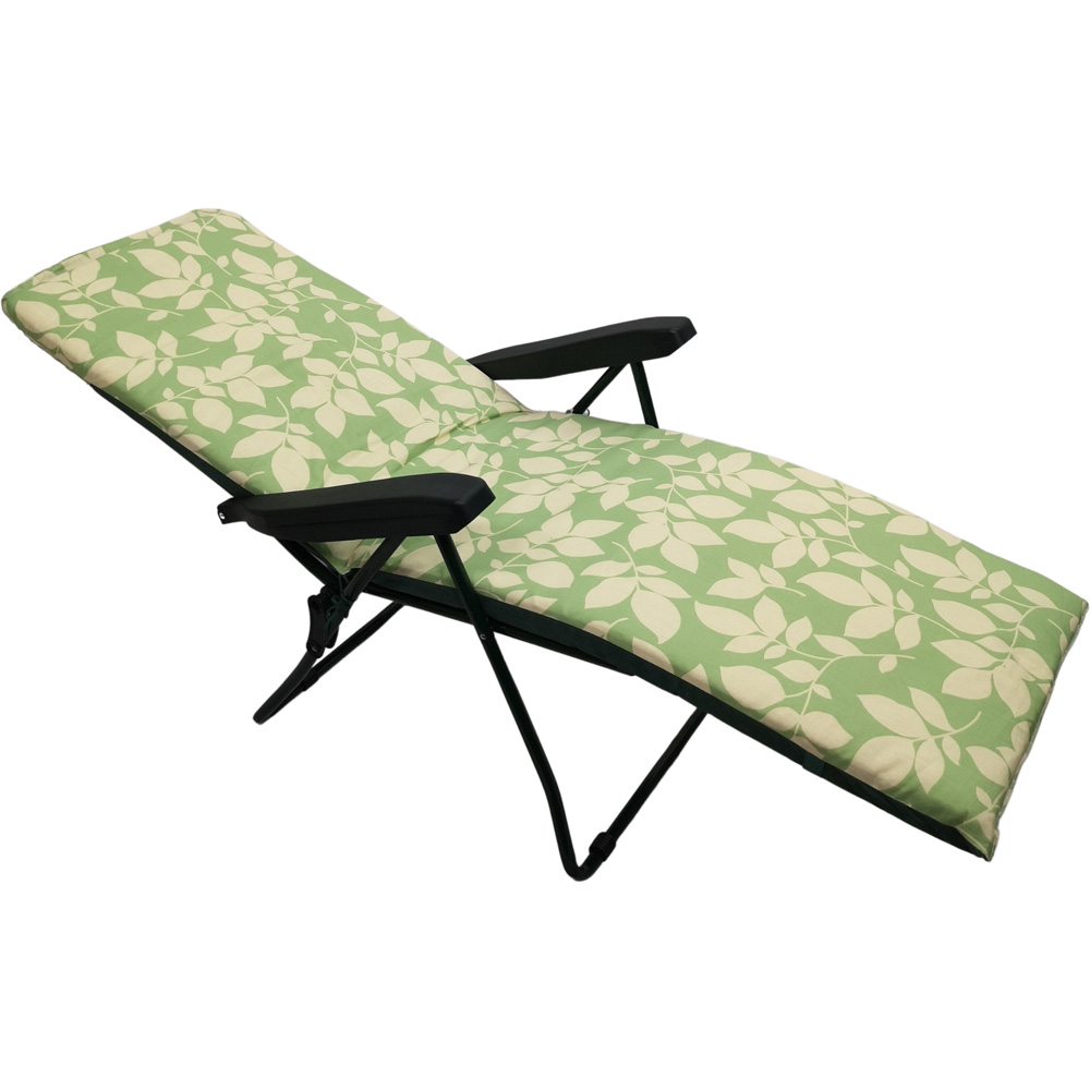 Samuel Alexander Green Leaf Pattern Garden Patio Padded Recliner Sun Lounger Image 6