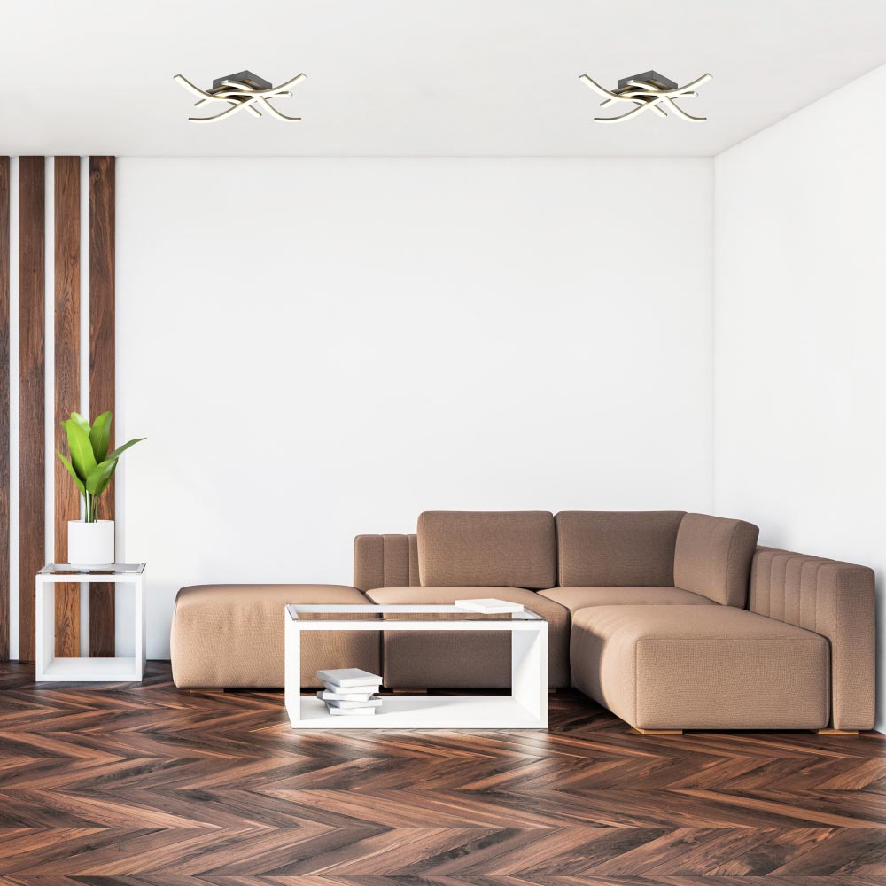 Happy Homewares Square Satin Nickel Semi Flush LED Ceiling Light Image 2