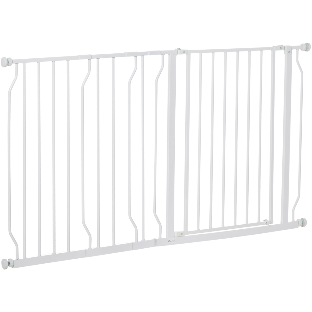 PawHut White 75-145cm Door Pressure Fit Wide Stair Pet Safety Gate Image 1