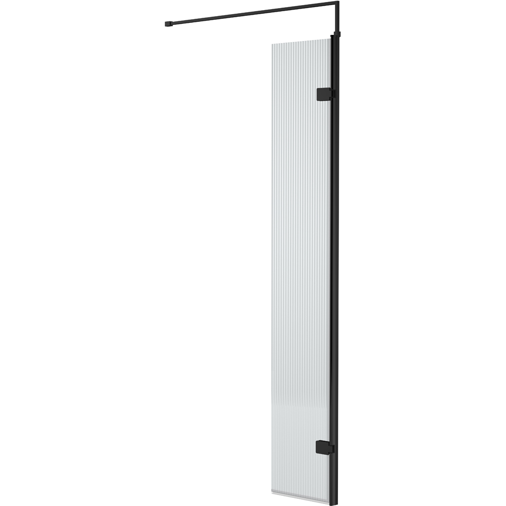 nuie Matt Black Fluted Wetroom Hinged Screen with Support Bar 1850 x 300mm Image 1