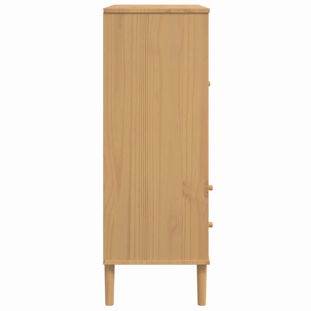 vidaXL Senja Single Door 2 Drawer 6 Shelf Brown Solid Pine Wood Rattan Look Highboard Image 7