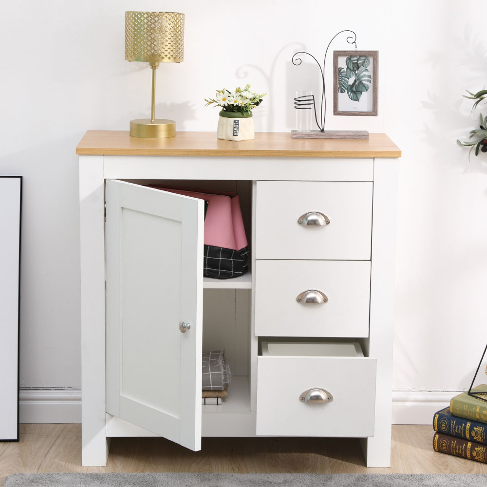 FurnitureHMD Single Door 3 Drawer White and Oak Effect Wooden Cupboard Image 6