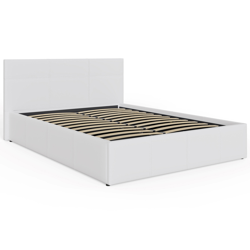 GFW Double White Faux Leather Side Lift Ottoman Bed with Bonnell Mattress Image 4