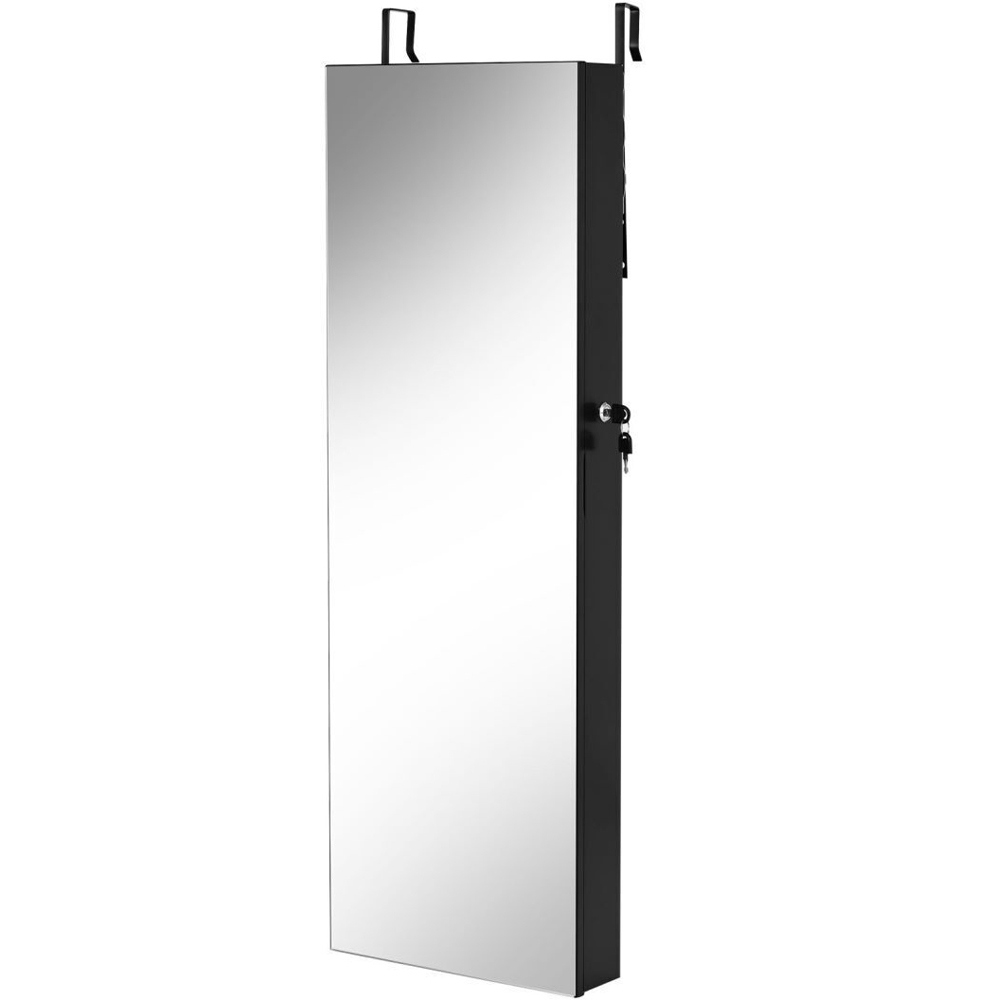 Costway 6 LED Black Wall Mounted Jewellery Armoire with Full Length Mirror Image 1