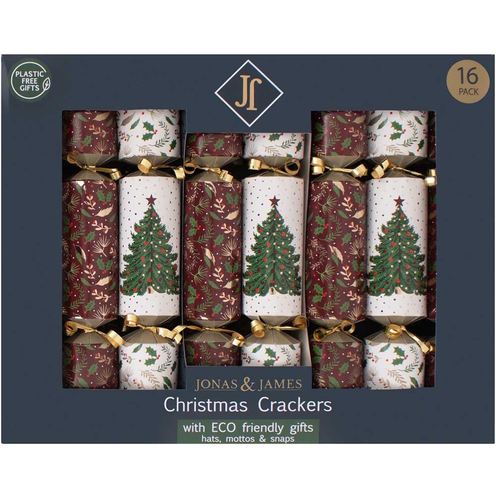 Pack of 16 Enchanted Christmas Tree Crackers - Burgundy and Cream Image 1