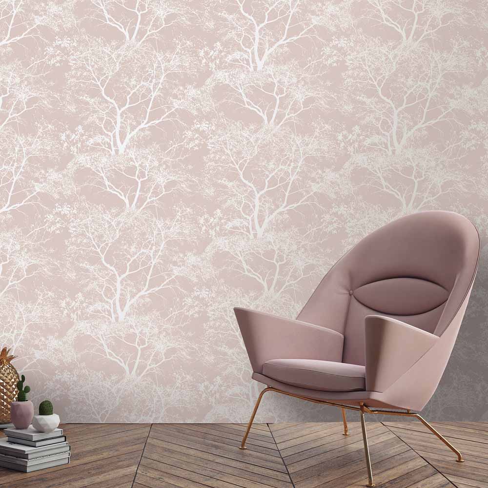 Holden Decor Whispering Trees Dusky Pink Glitter Wallpaper Image 3