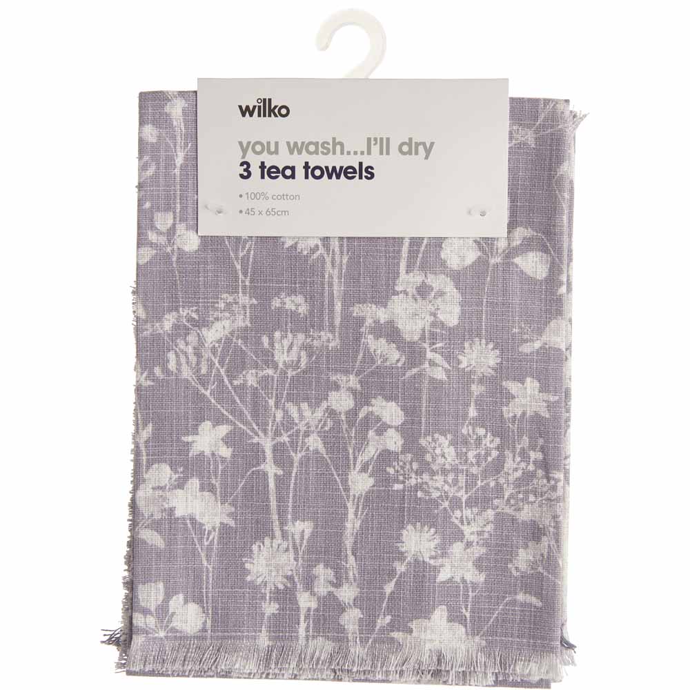 Wilko Tea Towel Artisan Floral  3pk Image 1