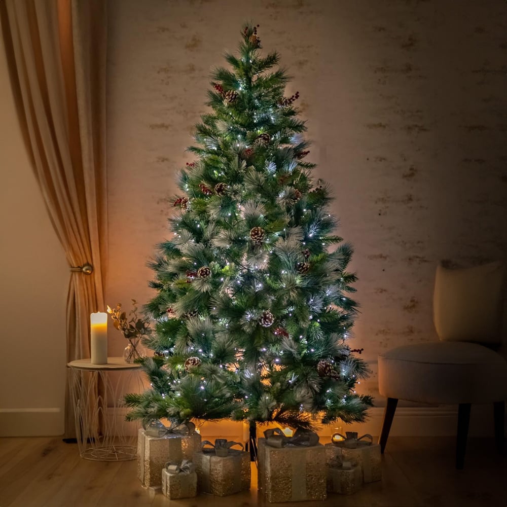 Marco Paul Green Frosted Glacier Christmas Tree with Pine Cones 6ft Image 4