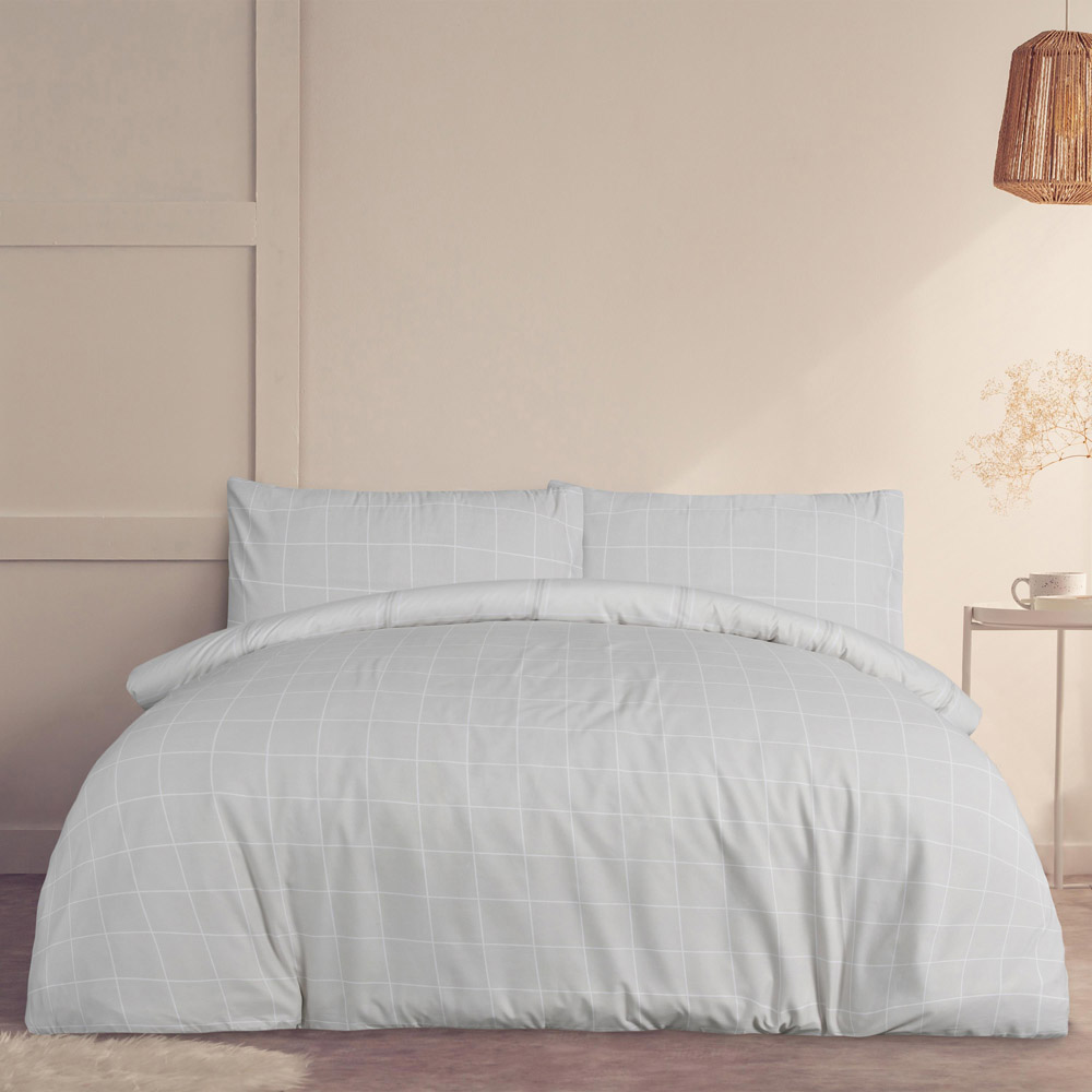 Smart Living Double Natural Linear Check Reversible Duvet Cover Set Image 9
