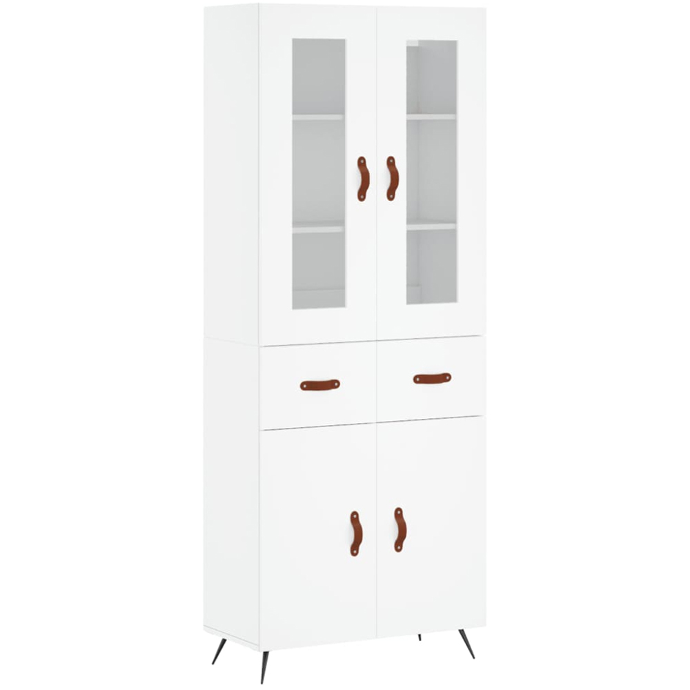 vidaXL 4 Door 2 Drawer White Glass Highboard Image 2