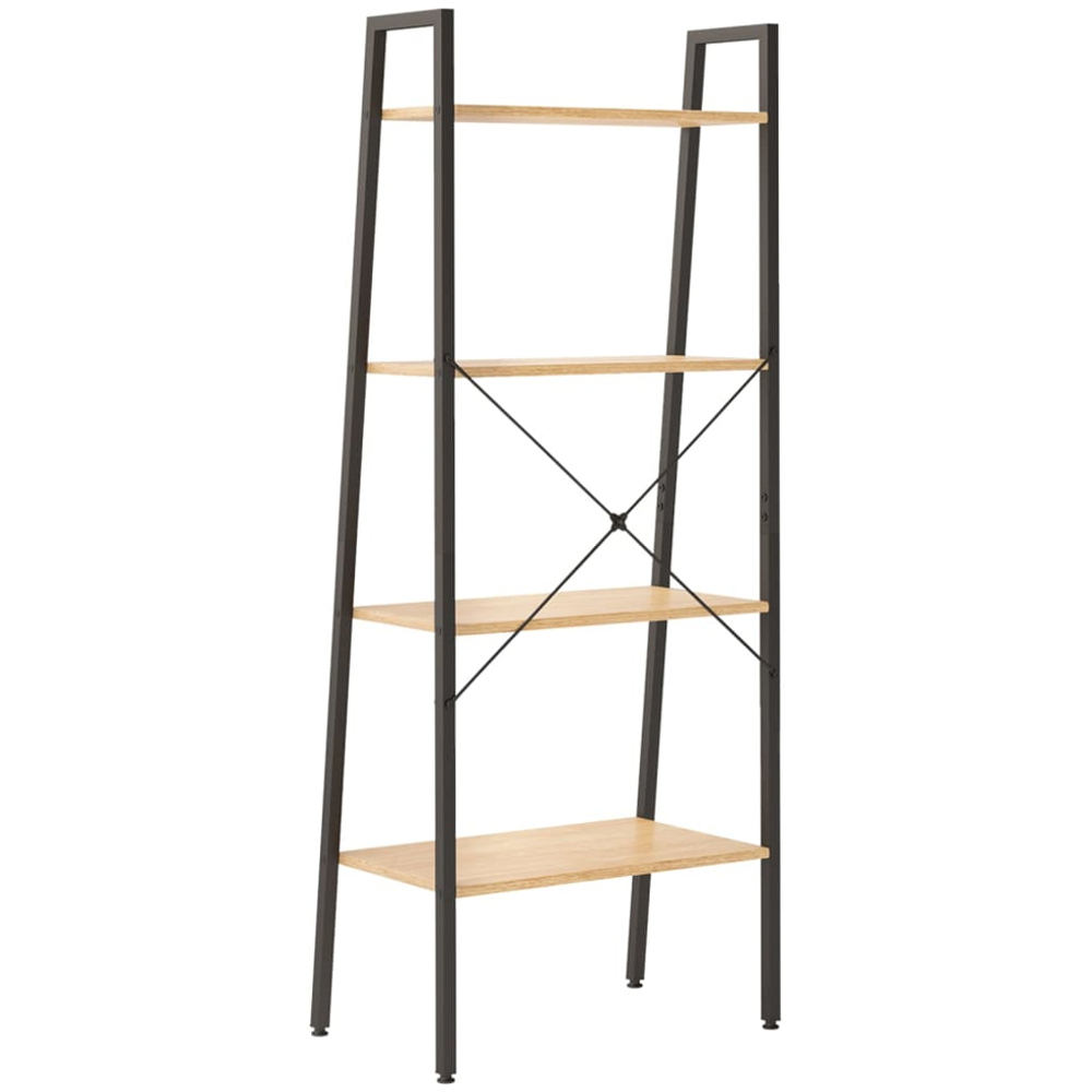 vidaXL 4 Shelf Light Brown Wood and Steel Freestanding Bookcase Image 4