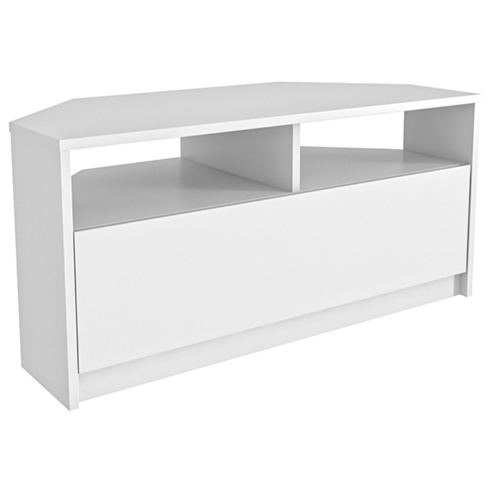 Decorotika Comero Single Door 2 Shelf White Corner TV Unit Image 2