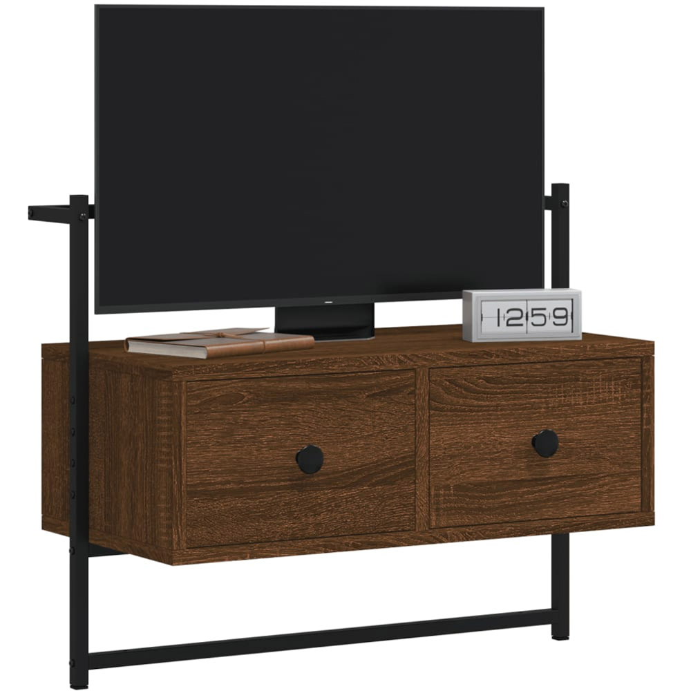 vidaXL 2 Drawer Brown Oak and Black Wall Mounted TV Cabinet Image 3