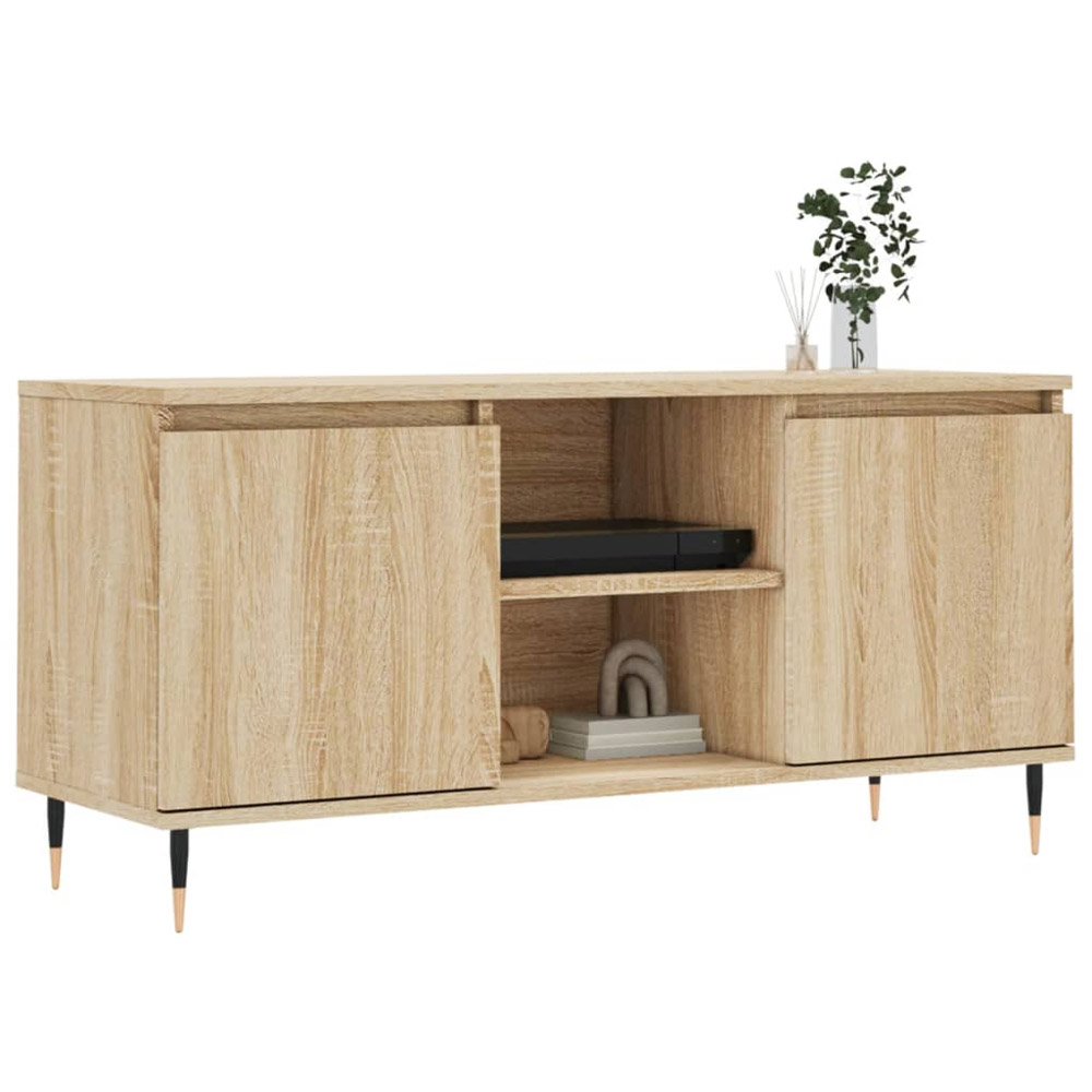 vidaXL 2 Door 2 Open Shelf Sonoma Oak TV Cabinet with Metal Legs Image 3