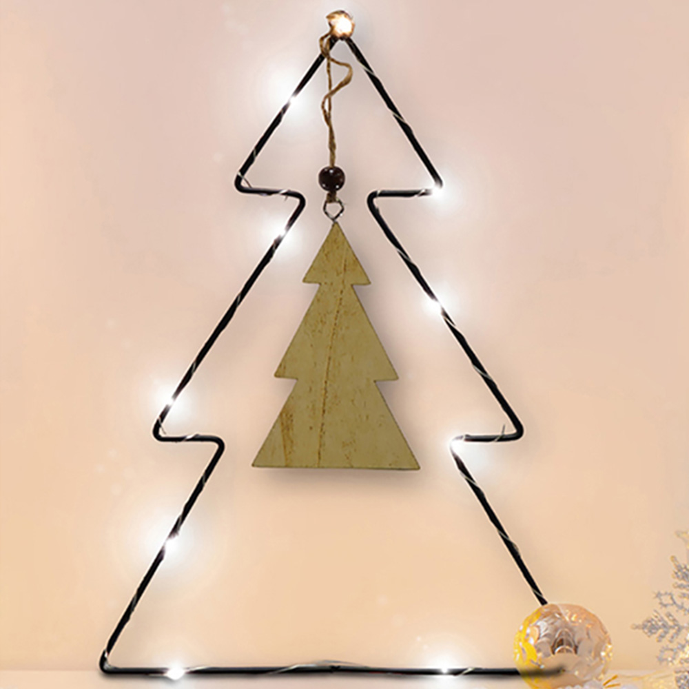 St Helens LED Metal Christmas Tree Decoration with Wooden Centre Image 1