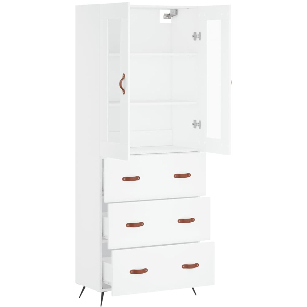 vidaXL 2 Glass Door 3 Drawer White Highboard Image 4